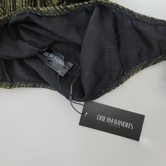 Dream Bandits S Tell Me Gold Metallic Stripe‎ Cold Shoulder Bodysuit Mock Neck - Picture 10 of 12